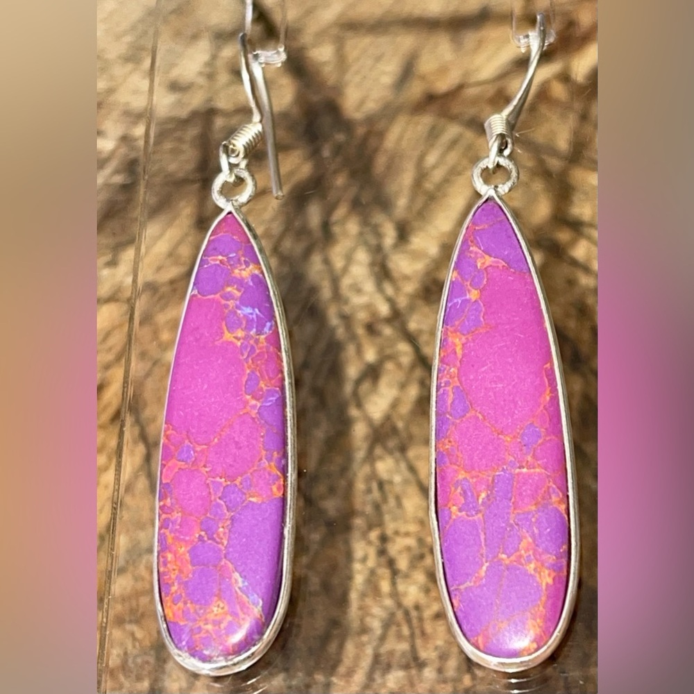 Rainbow Calsilica Earrings 2 1/4”